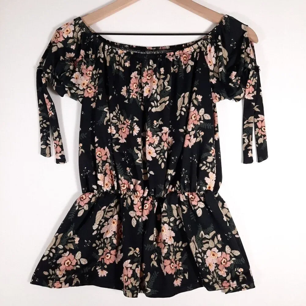 First Love On or Off Shoulder Floral Knit Peasant Top Size Medium / Large Ruffle - Picture 6 of 13